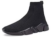 Shoful Mens Trainers Tennis Shoes Breathable Sock Slip On Shoes High Top Sneakers for Men Lightweight Knit Running Shoes Fashion Athletic Walking Shoes All Black UK 10