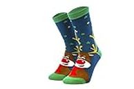 SockSoho Christmas Reindeer Sock Edition for Men - Cute Quirky Reindeer Edition (Material: Combed Cotton | Color: Green,Blue | Free Size | Regular Length)