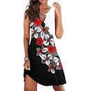 Dresses Summer Women Summer Casual Charming Sleeveless Floral Print Mini Dress for a Small Group of Benefactors Leather Dress, red, L