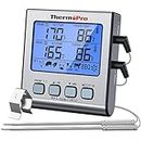 ThermoPro TP-17 Dual Probe Digital Cooking Meat Large LCD Backlight Food Grill Thermometer with Timer Mode for Smoker Kitchen Oven BBQ, Silver