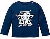 MoonWorks Baby Langarm-Shirt Baby Yoda Parodie 1/2 Geburtstag Spruch Geburtstagsshirt Bio-Baumwolle Junge/Mädchen 1 ich jetzt Bin Navy 68/74 (4-9 Monate)