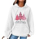 Black Friday Best Amazon Deals Right Now Blouse Rose Haut Sweat à Capuche imprimé de Noël pour Femme Sweatshirt à Capuche Femme (White, XL)