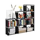 JIUYOTREE Portable DIY Bookcase, 9 Cube Closet Storage Organizer Bookshelf,Clothes Storage for Living Room,Study Room,Bedroom, Black