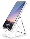Lamicall Cell Phone Stand, Phone Dock - Clear Office Cell Phone Holder, Transparent Phone Stand for Desk, Desktop, Acrylic Office Desk Accessories, Suitable for iPhone Accessories, 4-8'' Phone