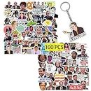 GTOTd The Office Stickers (100pcs) with Keychain Decor (1Pcs) Funny Meme Gifts Merch Party Supplies Vinyl Stickers Guitar Laptop Luggage Water Bottle Decals for Teens