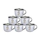 Yes kitchen 2 No Laser Design Steel Tea Cup/Coffee Cup, Set of 6 Piece, Sliver,130ml (Silver, Cup Set)