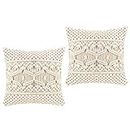 Mkouo Throw Pillow Cover Macrame Cushion Case (Pillow Inserts Not Included) Set of 2 Decorative Pillowcase for Bed Sofa Couch Bench Car Boho Home Decor,17 Inches