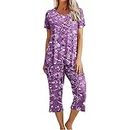my orders placed Womens 2 Piece Boho Lounge Set Capri Pants with Short Sleeve Tops Casual Summer Beach Vacation Outfits coupons and promo codes for discount