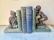 Hide and Seek Bookends girl dog and boy hiding behind books vintage book ends