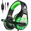 Pacrate Gaming Headset for PS4 PS5 Switch Xbox One Headset with Noise Cancelling Mic Wired Headset with LED Light for Mac Laptop PC Gaming Headset Soft Memory Earmuffs,Black Green