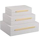 XIGEXIGE White Shagreen Box Faux Leather Set of 3 Decorative Storage Boxes, Large Modern Decorative Nesting Boxes With Lids For Home Decor Stacking Jewelry Box Organizer