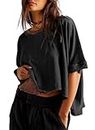 Dokotoo Summer Womens Tops Oversized Tshirts Plus Size Cute Tops Fashion 2024 Trendy Loose Solid Shirts Blouses Dressy Casual Clothes Basic Tees Black