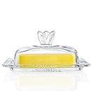 7'' Glass Butter Dish with Lid - Elegant Countertop Butter Container Holds,Clear Butter Keeper for Home Kitchen Decor,Dishwasher Safe