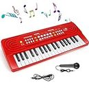 Shayson Kids Piano Keyboard with Microphone 37 Key Portable Music Piano for Childs Educational Electronic Musical Instrument Toys Gift for 3 4 5 6 Year Old Girls Boys Red