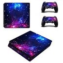Decal Moments PS4 Slim Console Skin Set Vinyl Decal Sticker for Playstation 4 Slim Console Dualshock 2 Controllers-Purple Galaxy (PS4 Slim Only)