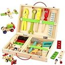 Wooden Toys Kids Tool Set-Wooden Kids Toys Tool Box Kit Construction Role Play Educational Toddler Toys for 3 4 5 Year Olds Girls Boys Gifts,Children Toys Woodworking Tools Pretend Play Tool Kits