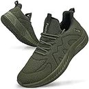 Feethit Mens Work Shoes Non Slip Walking Running Shoes Casual Slip on Tennis Sneakers Army Green 10.5