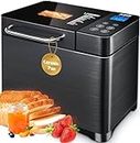 KBS 17-in-1 Bread Maker-Dual Heaters, 710W Machine Stainless Steel with Gluten-Free, Dough Maker,Jam,Yogurt PROG, Auto Nut Dispenser,Ceramic Pan& Touch Panel, 3 Loaf Sizes 3 Crust Colors,Recipes