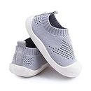 Baby First-Walking Shoes 1-4 Years Kid Shoes Trainers Toddler Infant Boys Girls Soft Sole Non Slip Cotton Canvas Mesh Breathable Lightweight TPR Material Slip-on Sneakers Outdoor, #1 Grey, 4 Toddler