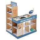 Amazon Basics Grocery Store Checkout Counter with Shopping Cart, Kids Supermarket Pretend Play Store Cash Register, Gift for Age 3Y+, Multicolor