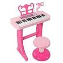 37 Keys Kids Piano Keyboard Toy for Kids | Toys for 1 2 3 4 Year Old Girls Birthday Gift | Pink Musical Instruments Toddler Piano Toy with Microphone and Stool