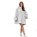 Sienna Hoodie Blanket Ultra Soft Sherpa Fleece Warm Cosy Comfy Oversized Wearable Hooded Sweatshirt for Adults Teens Kids Big Pocket - Silver Grey