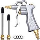 JASTIND Industrial Air Blow Gun with Brass Adjustable Air Flow Nozzle and 2 Steel Air flow Extension, Pneumatic Air Compressor Accessory Tool Dust Cleaning Air Blower Gun