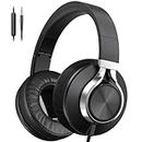AILIHEN Headphones Wired with Microphone, Over-Ear Corded Noise Isolating Headsets with Volume Control 3.5mm for Chromebook, Smartphone (Black)