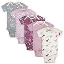 Grow by Gerber baby-girls 5-pack Short-sleeve Onesies Bodysuits, Grey/Pink/Ivory, 3-6 Months