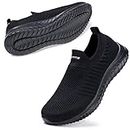 STQ Walking Shoes for Women Slip on Lightweight Breathable Fashion Casual Shoes Low Top Trainers Fitness Jogging Outdoor Sneakers, All Black, 6 UK