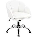 Yaheetech Computer Chair Leather Desk Chair Cute Makeup Vanity Chair with Armrests for Bedroom Modern Swivel Rolling Chair White