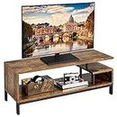 Yaheetech TV Stand, Industrial Style TV Table with Open Storage Shelf and Steel Frame for Living Room, Entertainment Room, Hallway, Rustic Brown, 106 x 39.5 x 40cm