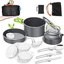 Camping Cookware Mess Kit Portable Outside Camping Cooking Set Lightweight Camping Pots and Pans Non-Stick Kettle Outdoor Camp Cook Set for Backpacking Outdoor Camping Hiking and Picnic