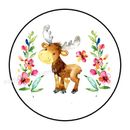 30 ADORABLE MOOSE FLOWERS ENVELOPE SEALS LABELS STICKERS PARTY FAVORS 1.5" ROUND