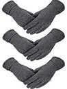 Patelai 3 Pairs Womens Gloves Winter Touchscreen Texting Phone Windproof Gloves Fleece Lined Cold Weather Warm Gloves (Gray)