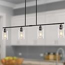 Yarlkav Kitchen Island Lighting, 4 Lights Linear Chandeliers Pendant Light Fixtures for Dining Room Farmhouse Hanging Light with Glass Shades(Black)