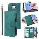 Compatible with Samsung Galaxy S6 Wallet Case and Premium Vintage Leather Flip Credit Card Holder Cell Accessories Phone Cover for Glaxay S 6 Gaxaly 6s Galaxies GS6 SM-G920V G920A Women Men Green