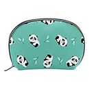 Women Makeup Pouch Girl Cosmetic Bag Kawaii Cute Panda with Bamboo Green Print Coin Purse Travel Bags for Toiletries with Zipper