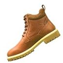 Cool Bos Men Solid Genuine Premium Leather Ankle Length Boots With Fur Strong & Durable (Brown) (42/9)