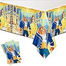 DoMiDoLa 2Pack Beauty and The Beast Tablecloth Disposable Tablecover Birthday Party Supplies and Decorations for Kid Boy Baby Shower Princess Tables 70"X42"