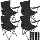 4 Pack Folding Camping Chairs with Carrying Bag Portable Lawn Chairs Lightweight Beach Chairs Outdoor Collapsible Chair with Mesh Cup Holder for Travel Outside Camp Beach Fishing Sports (Black)