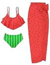 Swimsuits for Girls 8-9 Red Watermelon 3 Piece Kids Tankini Swimsuit Kids Quick Dry Bathing Suit with Cover Up Chiffon Skirt for Surfing Swimming Pools