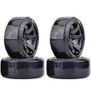 KINGCOO RC Drift Car Wheel and Tyre, 4PCS 63mm Hard Tires Plastic Wheel Rims for 1/10 Traxxas HSP Tamiya HPI Kyosho On-Road Racing Drifting Car Spare Parts (Black)