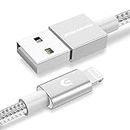 UNBREAKcable iPhone Charger Cable [6.6ft/2m, C89 Apple MFi Certified] Nylon Braided Apple Charger USB Fast Charging Lightning Cable for iPhone 14 13 12 11 Pro Xs Max XR X 8 7 6s 6 SE iPad-Silver