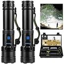 Flashlights High Lumens Rechargeable Flash Light, 2 PACK 900000 Lumens Super Bright Led Flashlight, 7 Modes Brightest Powerful Flashlight, IPX6 Waterproof Handheld Flashlights for Camping Home