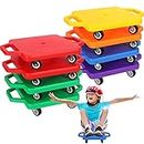 8 Pieces Sports Scooter Board Sitting Scooter Board for Kids Plastic Floor Scooter with Non-marring Plastic Casters, Physical Education for Home School Play Equipment (Cute Color)
