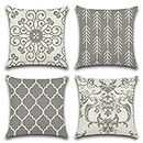 CLVEDU 4Pack Throw Pillow Covers 18x18 in Linen Fabric Cushion Covers Grey Throw Pillows for Couch, Decorative Throw Pillow Cases Accent Pillow Covers for Home Bed Couch Sofa Car (Style1)