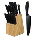 Professional 15pcs Kitchen Knife Set, Chef Knife Set con supporto di coltello in legno, coltello per uso generale, coltello Santoku, coltello da taglio, coltello da bistecca