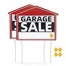 2 pcs Garage Sale Sign, Red Yard Sale Signs Tall Stands 16 x 12 Inch Corrugated Plastic Waterproof Sale Sign with Directional Arrows for Sales Event