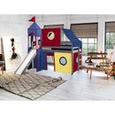 Zoomie Kids Johannes Solid Wood Twin Low Loft Bed w/ Ladder Slide Tent & Tower in Red/Gray/Blue | 87.5 H x 80 W x 84.75 D in | Wayfair